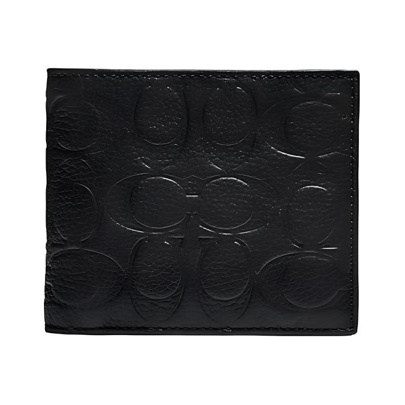 COACH 3 IN 1 Wallet 11 Embossed Presbyopic Print Half-Fold Short Solid Color Leather Wallet Card Holder Regular Men's Black