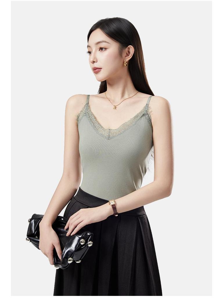 Warme Damen-Spitzen-Cami mit Brustpolstern - Samt-Kamelie Winterweste