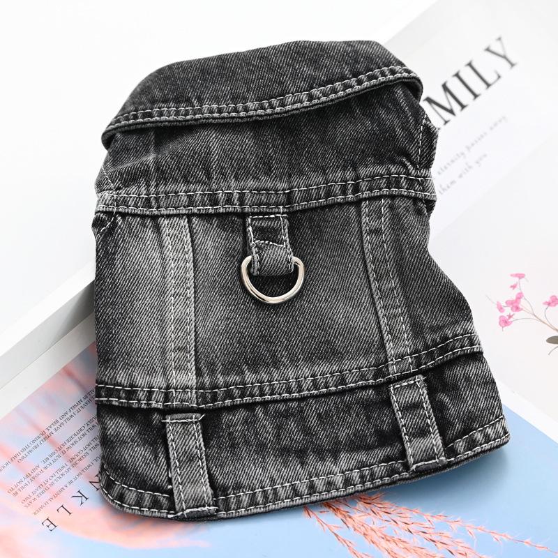 

Pet puppy dog clothes with leash ring spring autumn winter denim jacket vest jacket XXL чёрный