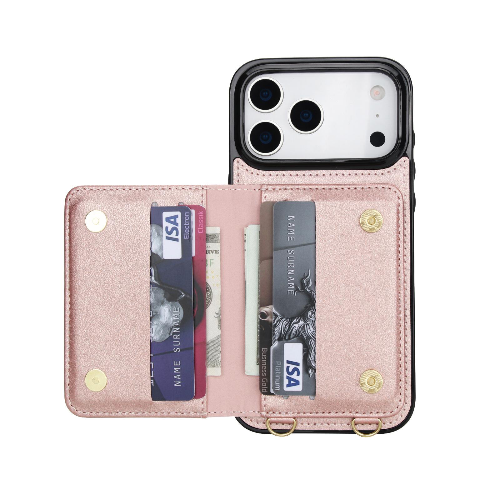 

Crossbody Leather Bag with Card Slot for iPhone 17 Pro Max and iPhone 16 iPhone 15 Pro Max рожевий колір золота