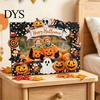 Halloween Picture Frame Wooden Photo Frame, Pumpkin Ghost Cat Cutout Holiday Portrait Holder, Double-sided Tabletop Decor for Home Party Indoor Table