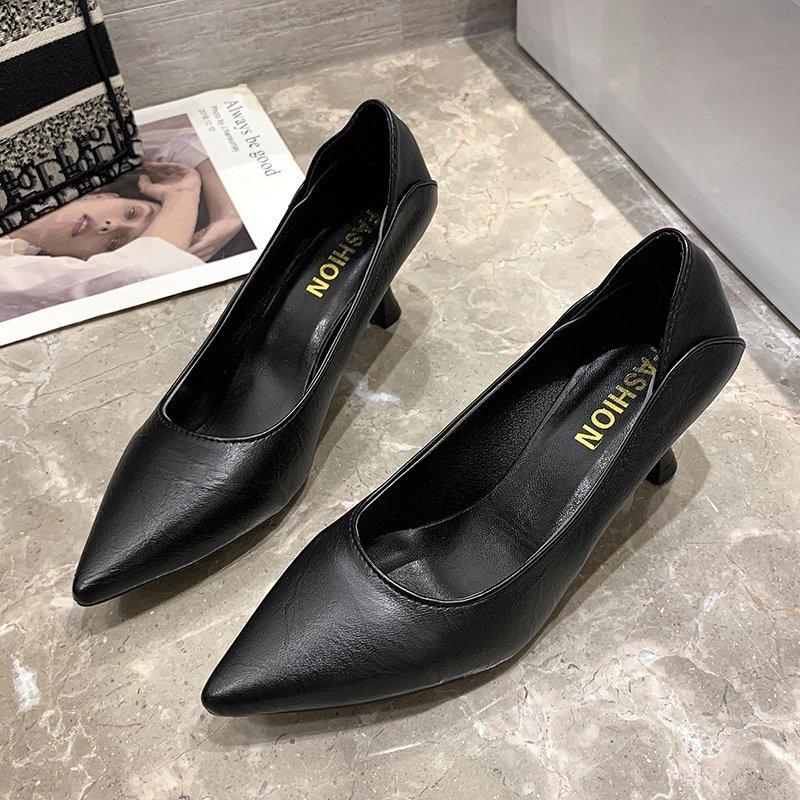 

Модная весенняя новая женская обувь, остроносая, с мелким вырезом, нескользящая и износостойкая, слипоны на высоком каблуке 40 чёрный