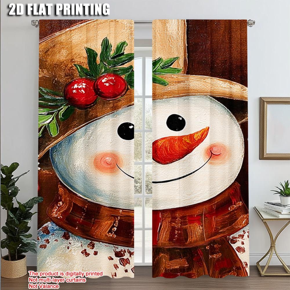 

2pcs,2D plane printing Curtains Merry Christmas Snowman_ Holly & Berries Versatile Polyester Fabric (without rod) Gifts Ldeal 52.50 × 116.00 cm 2 pcs