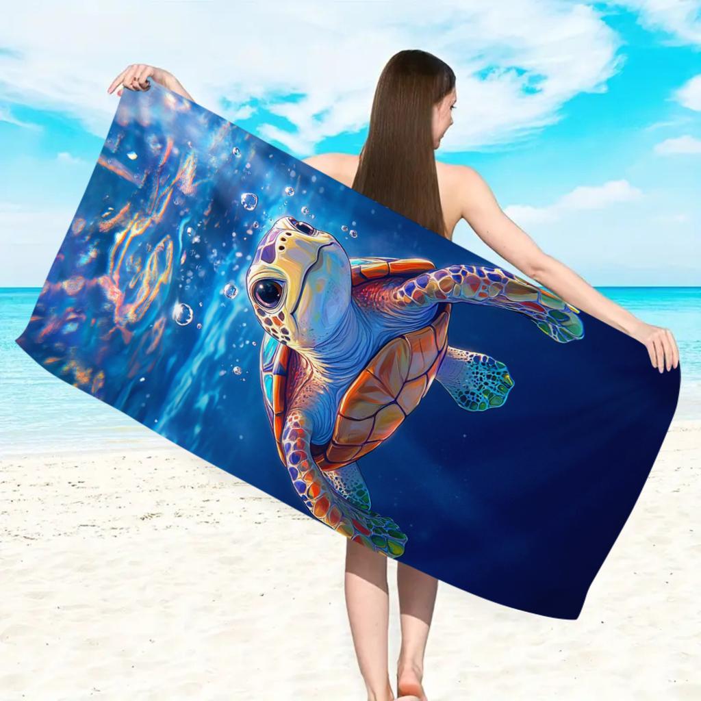 1 Stück Strandhandtuch mit Tierdruck (Schildkröte), schnelltrocknendes saugfähiges Strandhandtuch, Strandhandtuch für Outdoor-Sport und Schwimmen