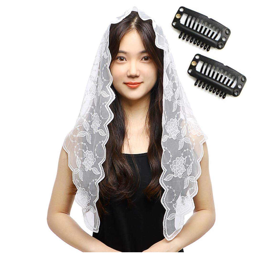 

Уккелліно Католицька Вуаль, Трикутна, з Гребінцем для Кріплення, для Церкви та Меси, Богослужіння, Нековзне Мереживо (Білий)