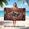 Motorcycle Biker Theme Quick Dry Beach Towel Custom Name Text Print Large Sand Resistant Towel Beach Vacation