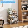 3Tier Rolling Pantry Floor Organizer,Stackable Pantry Storage Cart with Wheels, Metal Wire Pantry Baskets, Kitchen Fruit Basket Stand, Vegetable