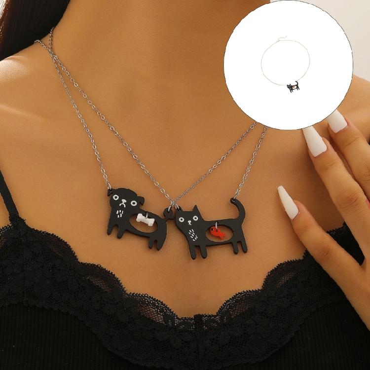 Unique and Expressive Pet Lover Necklace Highlighting Black Puss Fish Dog Bone Detail Alloy Fashionable Neck Chain
