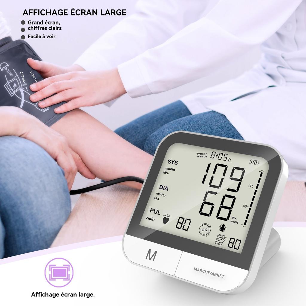 Misuratore di Pressione Elettronico da Braccio Superiore ad Alta Precisione Grado Medico Completamente Automatico con Ampio Schermo per Uso Domestico Anziani