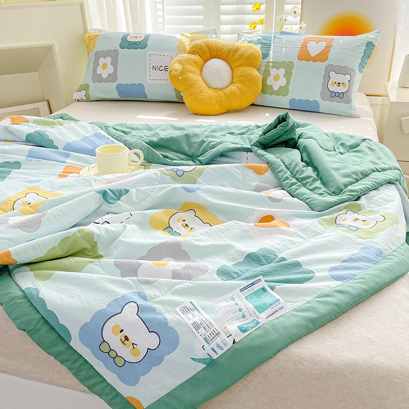 Cartoon Cotton Linen Summmer Blanket Breathable Adult Child Quilt for Summer Washable Air Conditioning Comforter Lightweight