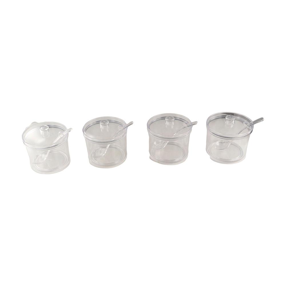 Anti-fall Acrylic Sugar Bowl With Spoon and Lid Condiment Container Seasoning Jar  Restaurant