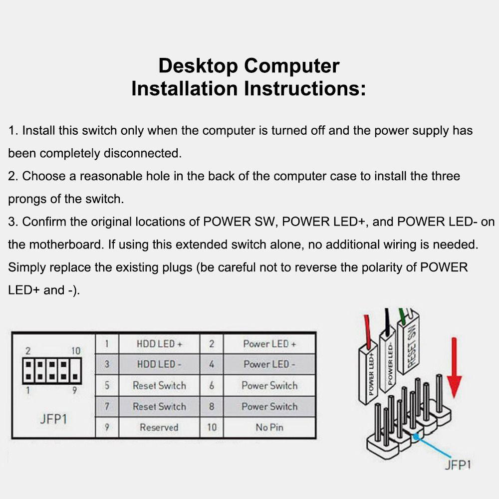 with 1.8m Cables PC Power Button Switch LED PC Power Switch Button  for Desktop Computer