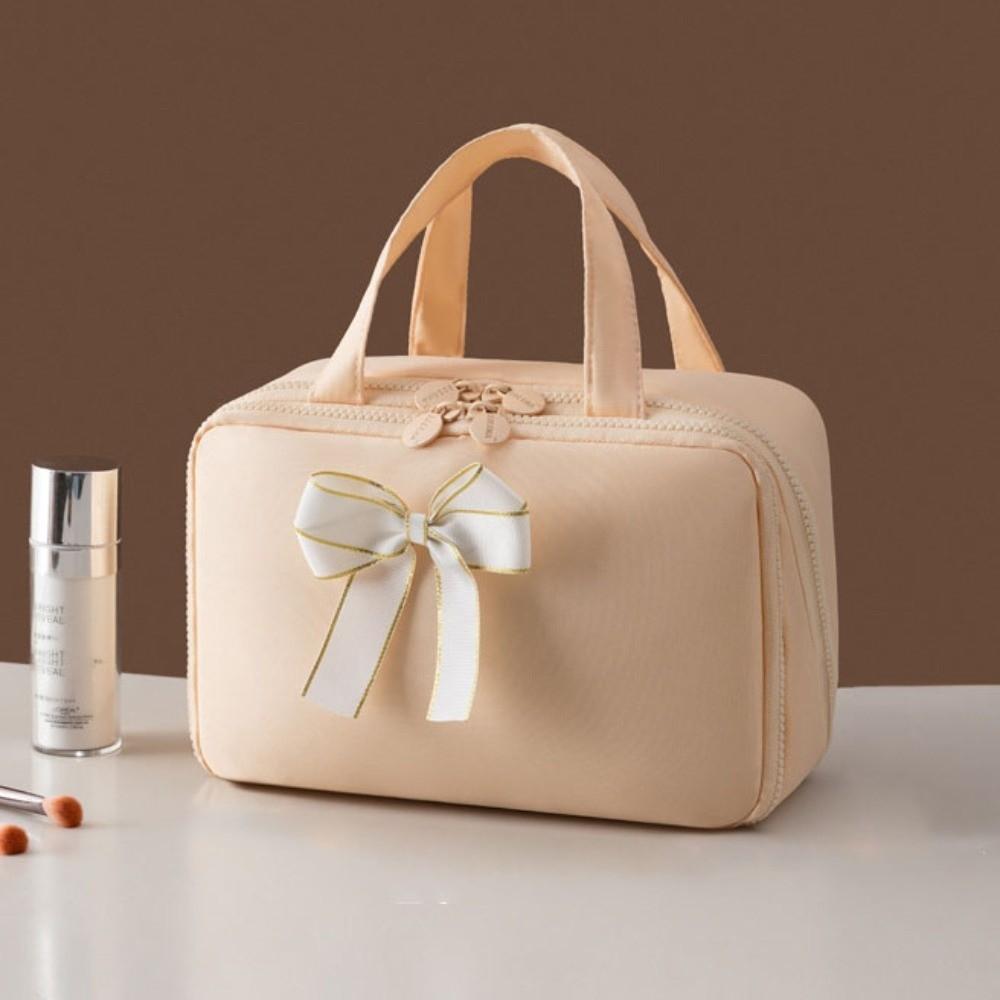 Bow Travel Makeup Handbag Solid Color Women's Wash Bags Toiletries Storage Pouch Bath Wash