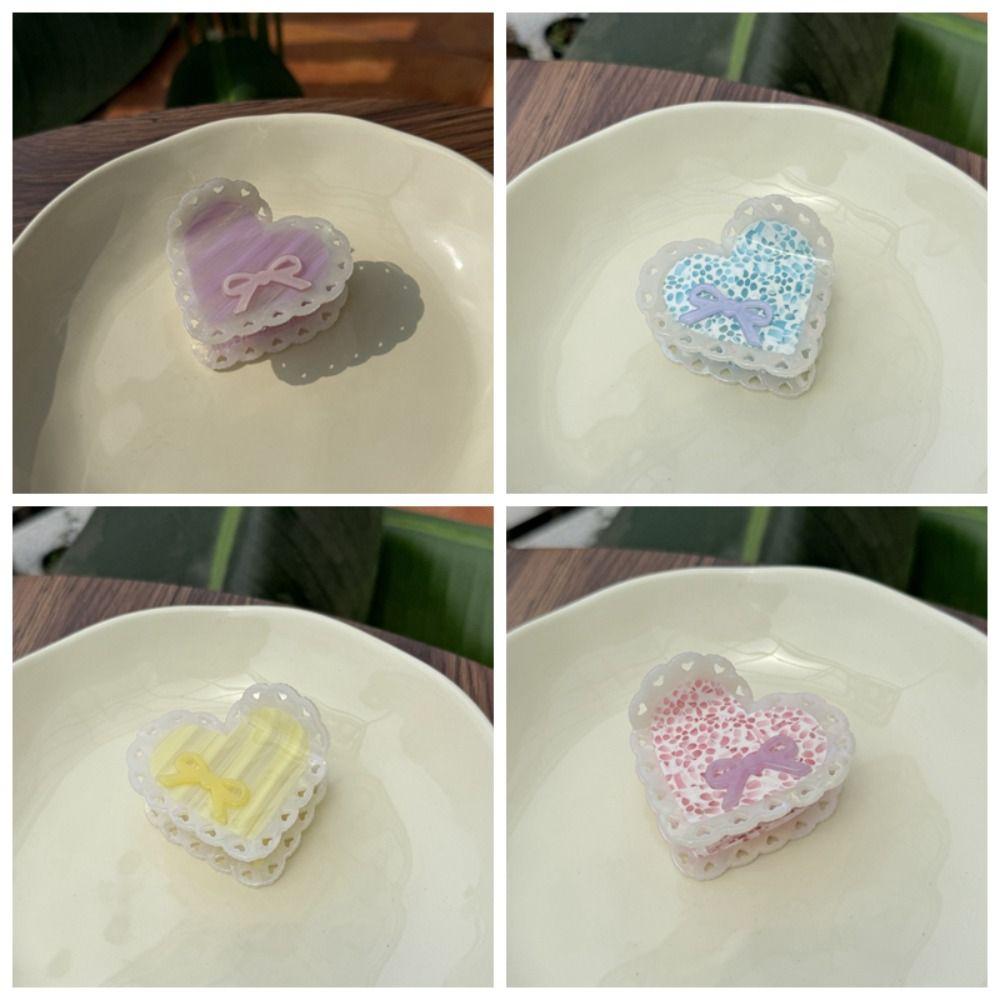 Stripe Heart Shark Clip Elegant Bow Hair Claw Fashion Acetic Acid Hair Claw Girls
