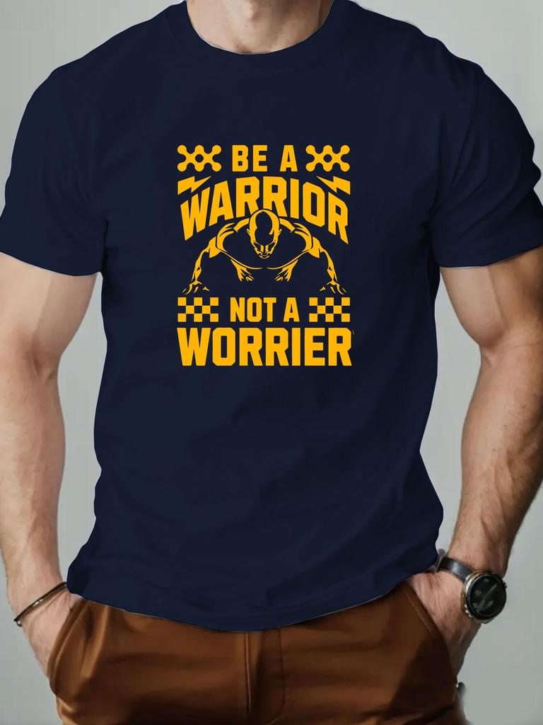 Mens Cotton TShirt BE A WARRIOR NOT A WORRIER Summer Round Neck Short Sleeve Graphic Breathable Fashion Casual TShirt