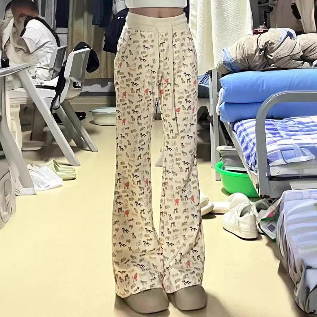 Plus Size High Waist Puppy Print Flare Pants - L To 6XL