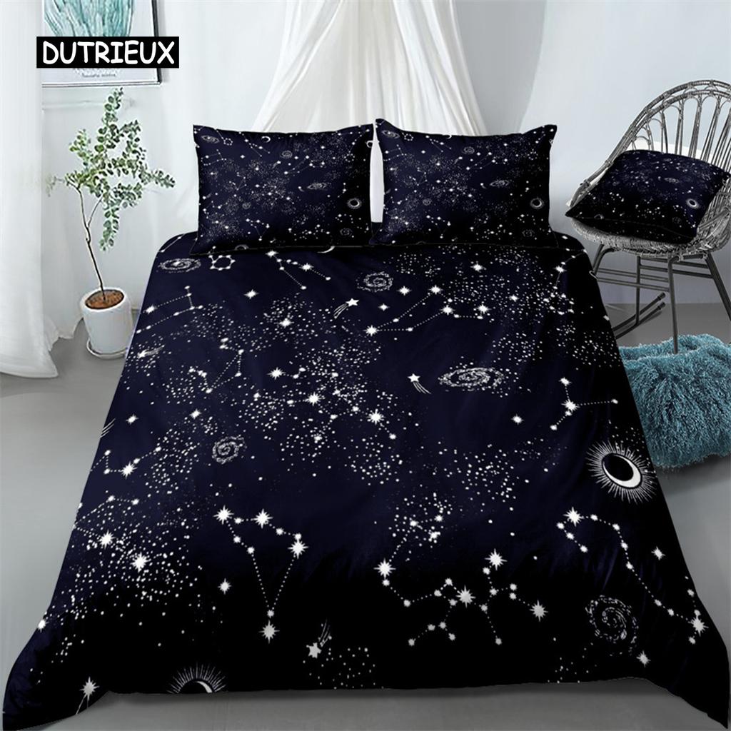 Duvet Cover Stars Bedding Set Night Sky Kids Girls Boys Night Sky Duvet Cover Set Dark Blue Galaxy for Women Children Room Decor