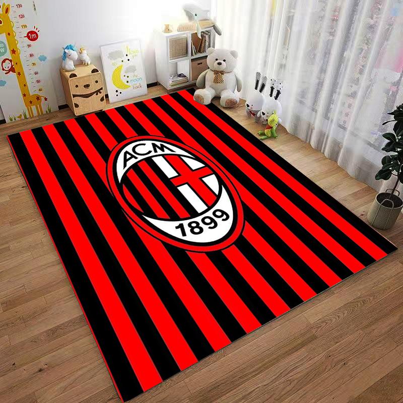 Rot-schwarz gestreifter Teppich mit ACM 1899 Logo-Design für Wohnkultur Geeignet als rutschfester Unterleger für Wohnzimmer, Schlafzimmer, Sofas