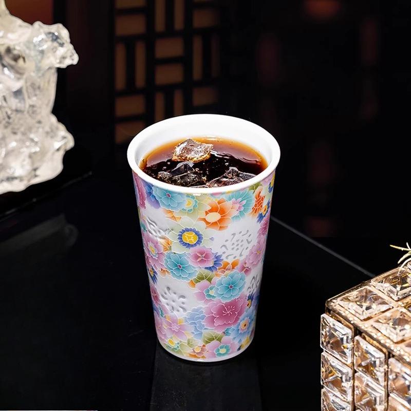Креативная рельефная цветочная изысканная керамическая чайная чашка Летние холодные напитки Стаканы для колы Офисная кружка Бытовая посуда для напитков 470ml