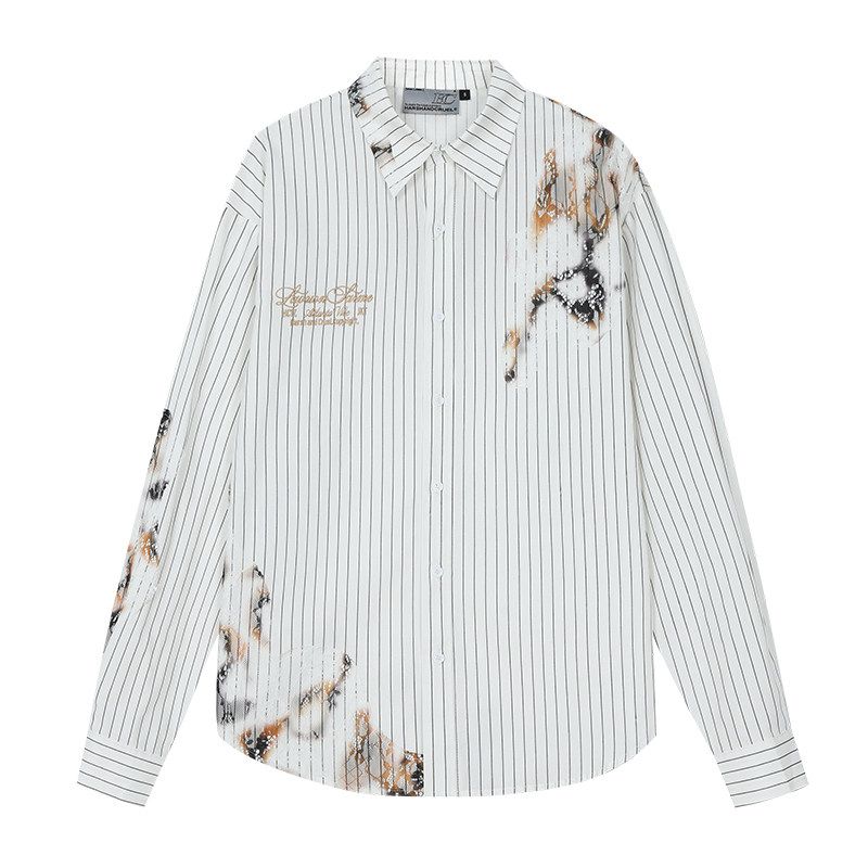 

HACR Женская Ручная Жестокость Разрушение Горящее Кружево Вышивка Винтаж Полоска Причудливая Рубашка с Длинными Рукавами Stripes XL