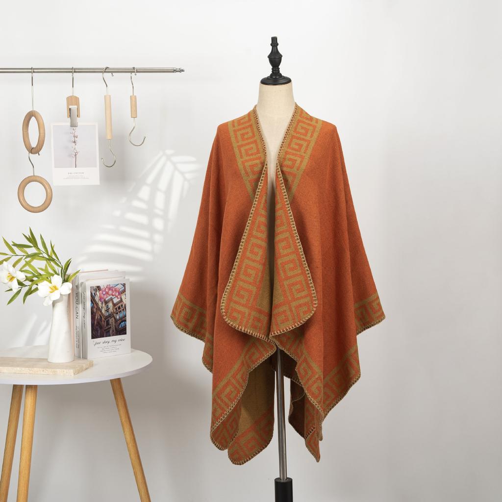 Chinese Imitation Cashmere Embroidered Shawl Women'S Ethnic Style Flower Print Cape Jacket Warm Scarf