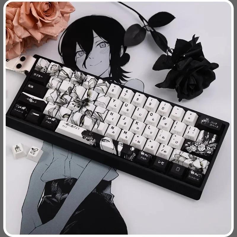REZE White Black Anime Theme Keycaps Cherry Profile Customized PBT Dye-sublimation For Mad 60he Aula Win60 Wooting60 Keyboard
