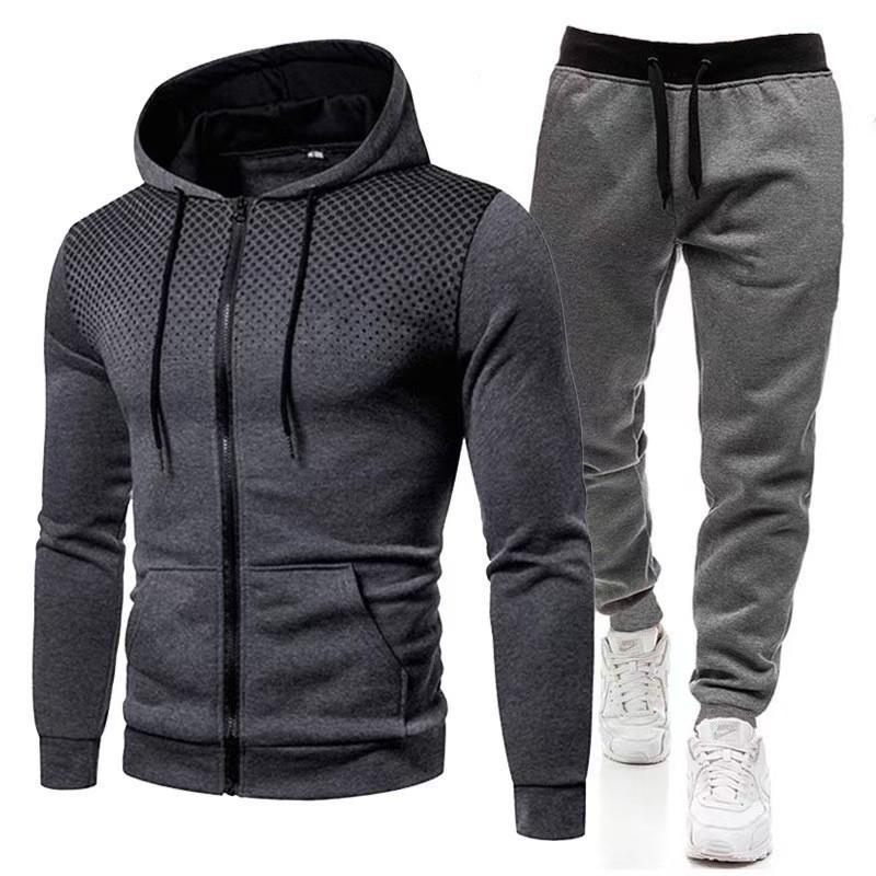 Polka Dot Men's Sportswear Set with Zip Hoodie and Sweatpants
