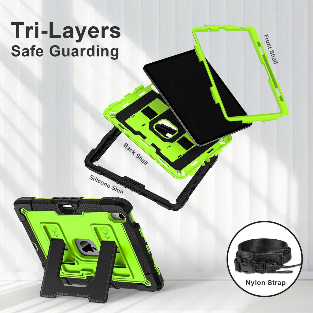 Tablet Case for iPad Air 11 (2025)/(2024)/iPad Air (2022)/(2020) Anti Drop PC + Silicone Cover with Kickstand Strap