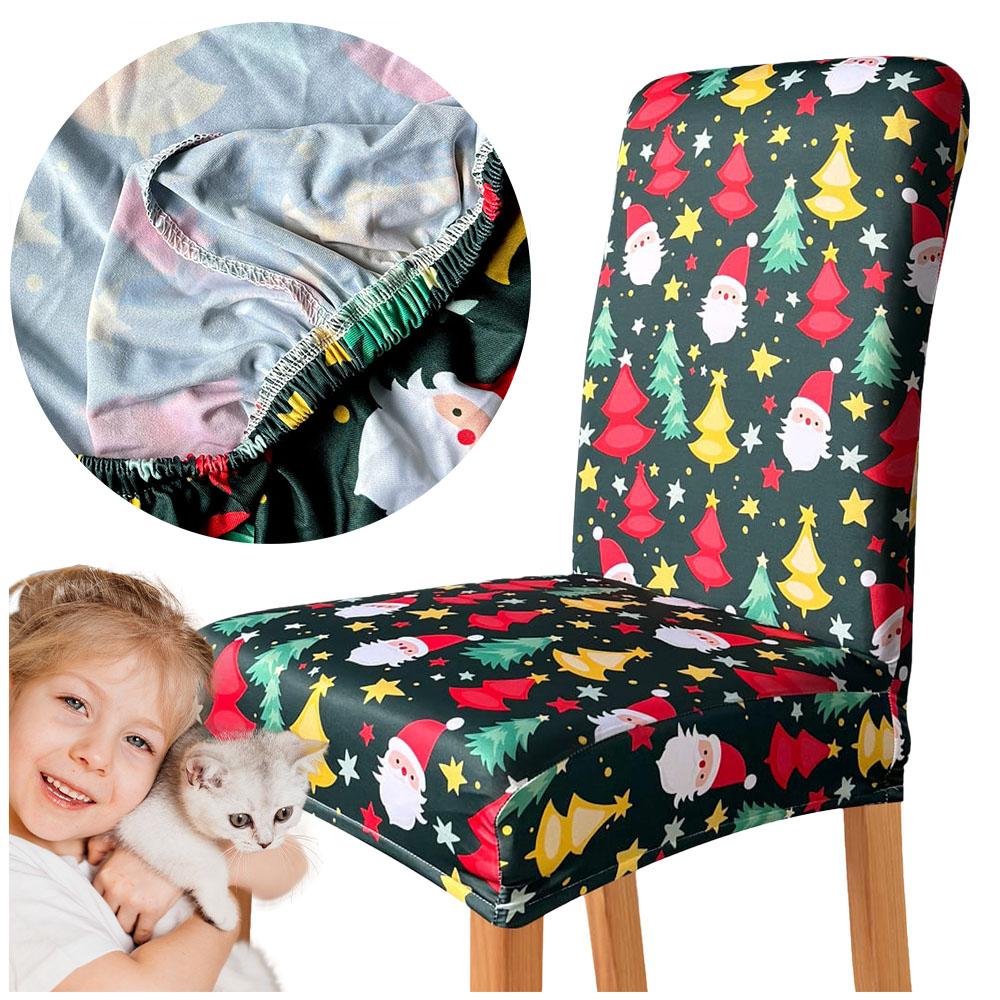 Green Chair Cover With Christmas Tree And Santa Claus Pattern