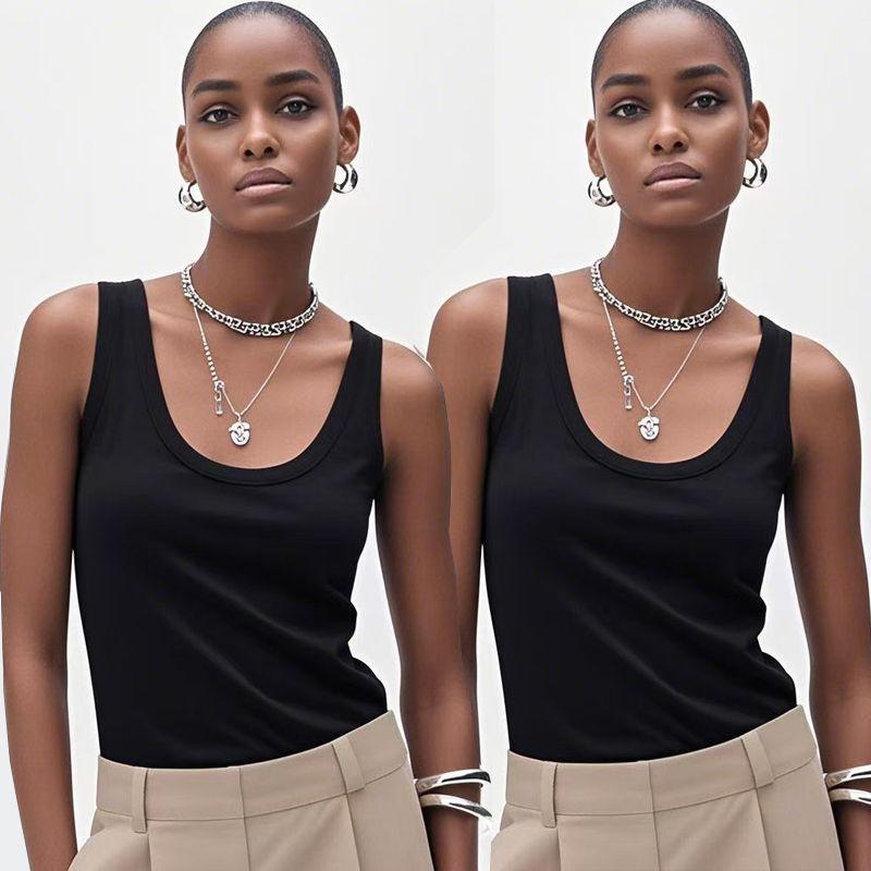 Linen French style UK Spaghetti Strap Cotton Top Cami Sexy White U Collar Thread Export Brown