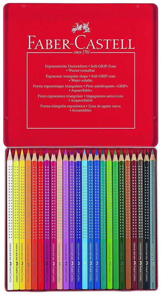 ColorGrip Watercolor 24 Colors 112423 Faber-Castell Pencils, (Tin)