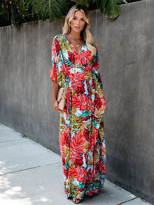 Europäisch-Amerikanisches Florales Baumwoll Strand Überwurf Sonnenschutz Kleid