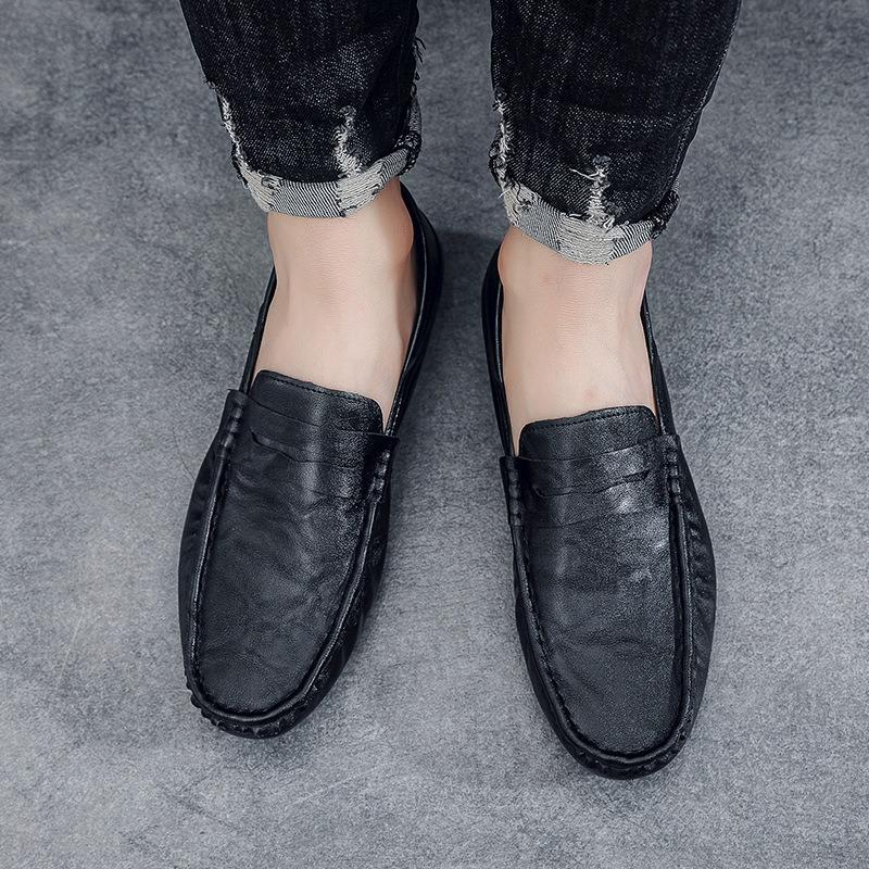 Spring New Leather Shoes Men's Soft-soled Doudou Shoes One-pedal Casual Men's Shoes Men's Shoes Low-top Stepping Men's Shoes