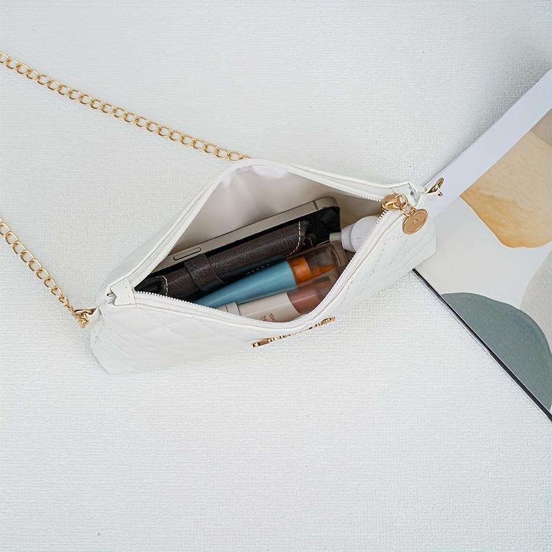 Poșetă crossbody elegantă matlasată cu curea lanț auriu, material PU, închidere cu fermoar și curea de umăr detașabilă - Perfectă pentru stilul urban