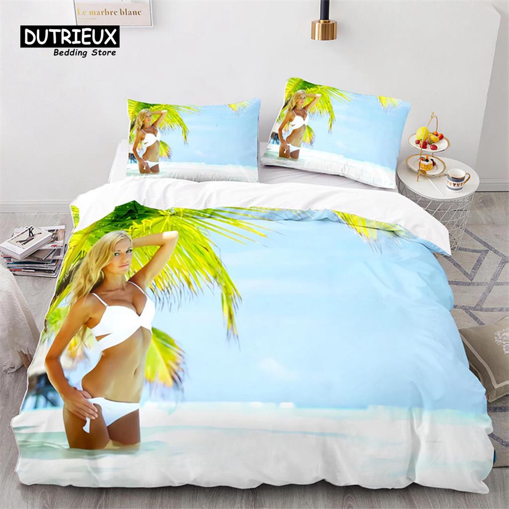 Ensemble de Literie Bikini Beach Fille Fesses Sexy Housse de Couette Microfibre Vacances à Hawaï Paysage Housse de Couette King Twin Pour Garçon Fille