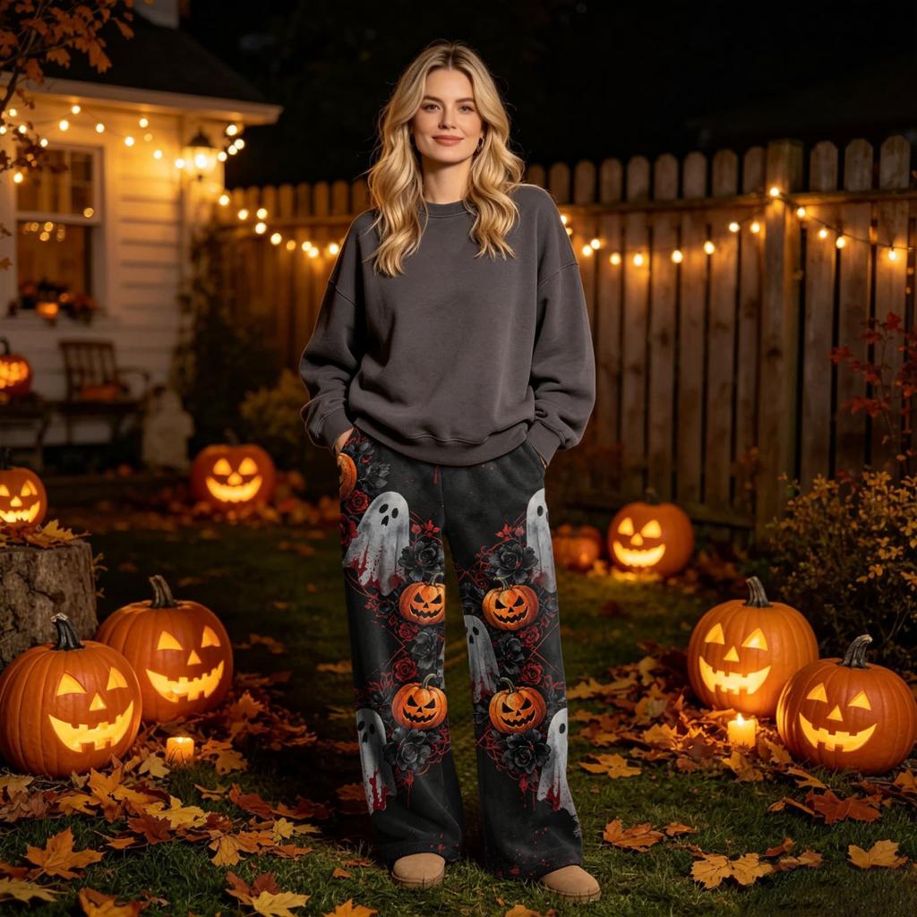 Dames Halloween Print Flanellen Broek - Gezellige Pyjamabroek voor Slaap en Ontspanning