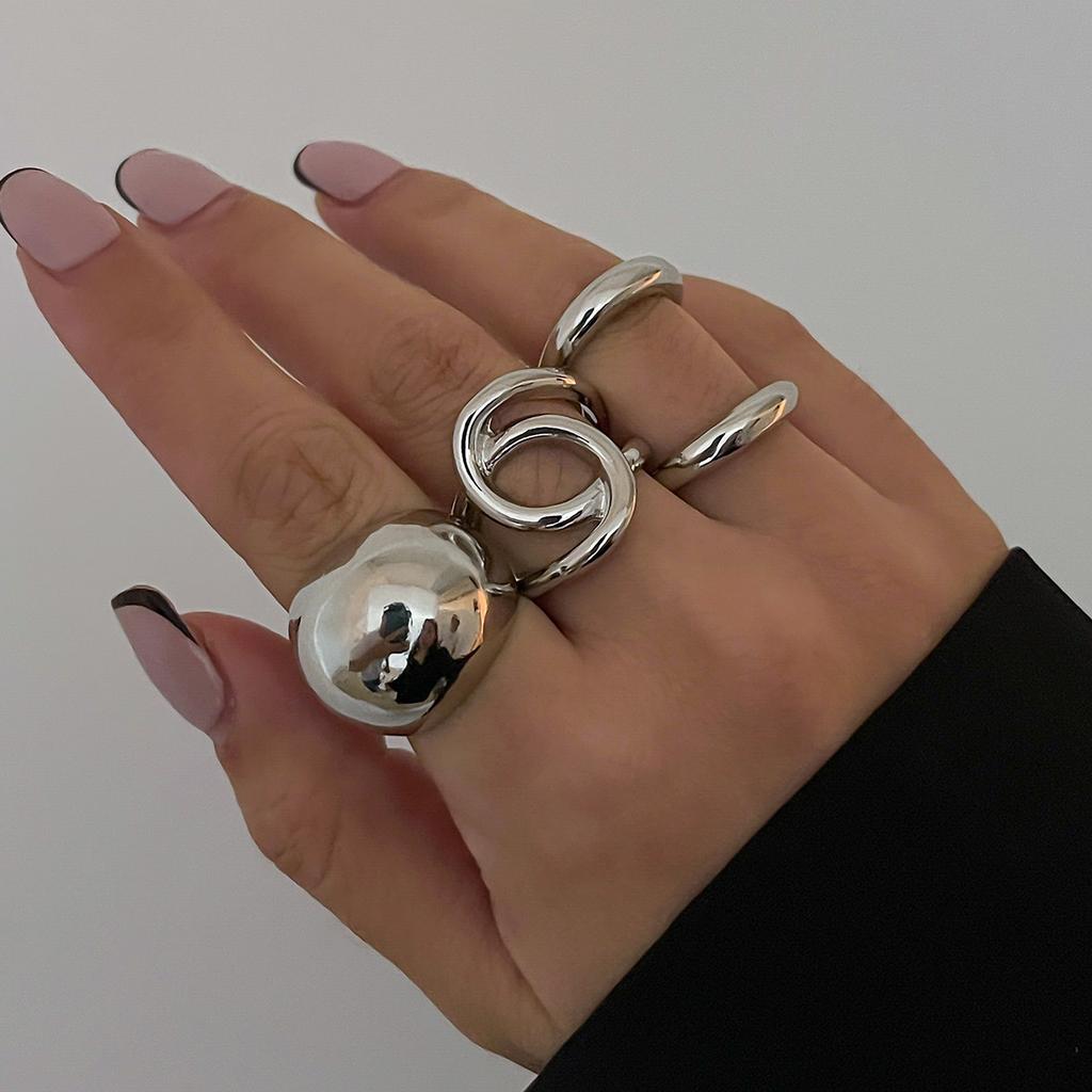 Landscape Water Drop Hug Open Ring, Liquid Metal Pleated Baroque Pearl Ring