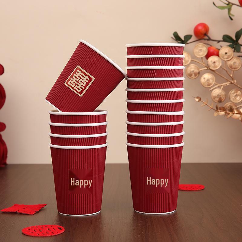 Thickened Red Xi Wedding Celebration Paper Cup and Bowl Set