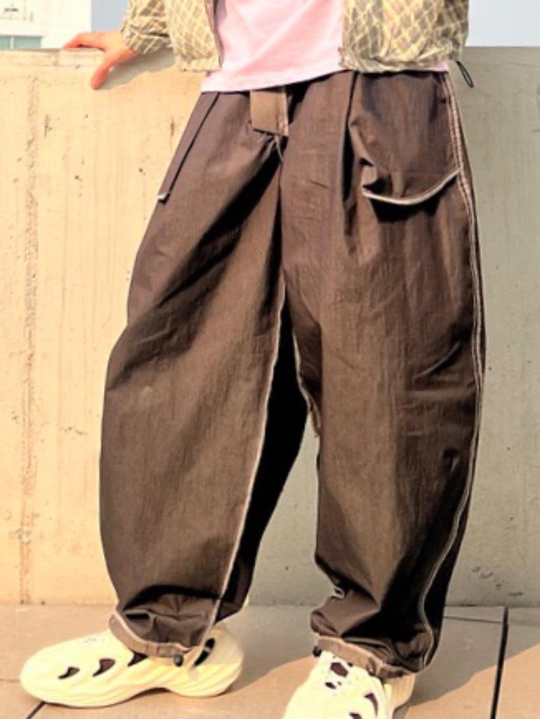 AZENDER Paper Wide String Two-Tone Pants Brown