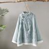 Camicia in Lino e Cotone con Bottoni a Disco Ricamati Retro Donna Primavera Abito da Tè Zen Cinese Top con Cuciture Larghe Girocollo