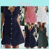 Stylish Women Button Down V Neck Mini Tea Dress In Soft Comfortable Fabric Perfect For Summer Days