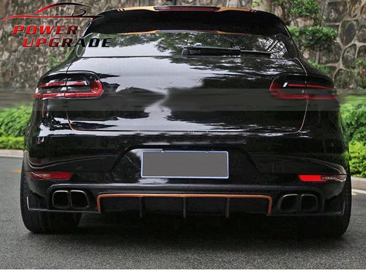 Porsche Macan Carbon Fiber Kit: AR Style Front Lip, Side Skirts, Rear Lip, and Corner Protectors.