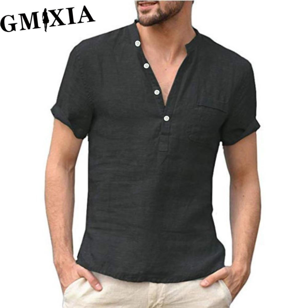 GMXIA Men's fashion casual solid color print Tops & T-shirts Shirt