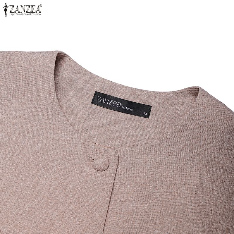 ZANZEA Women Casual Round Neck Long Sleeve Cardigan Blouse