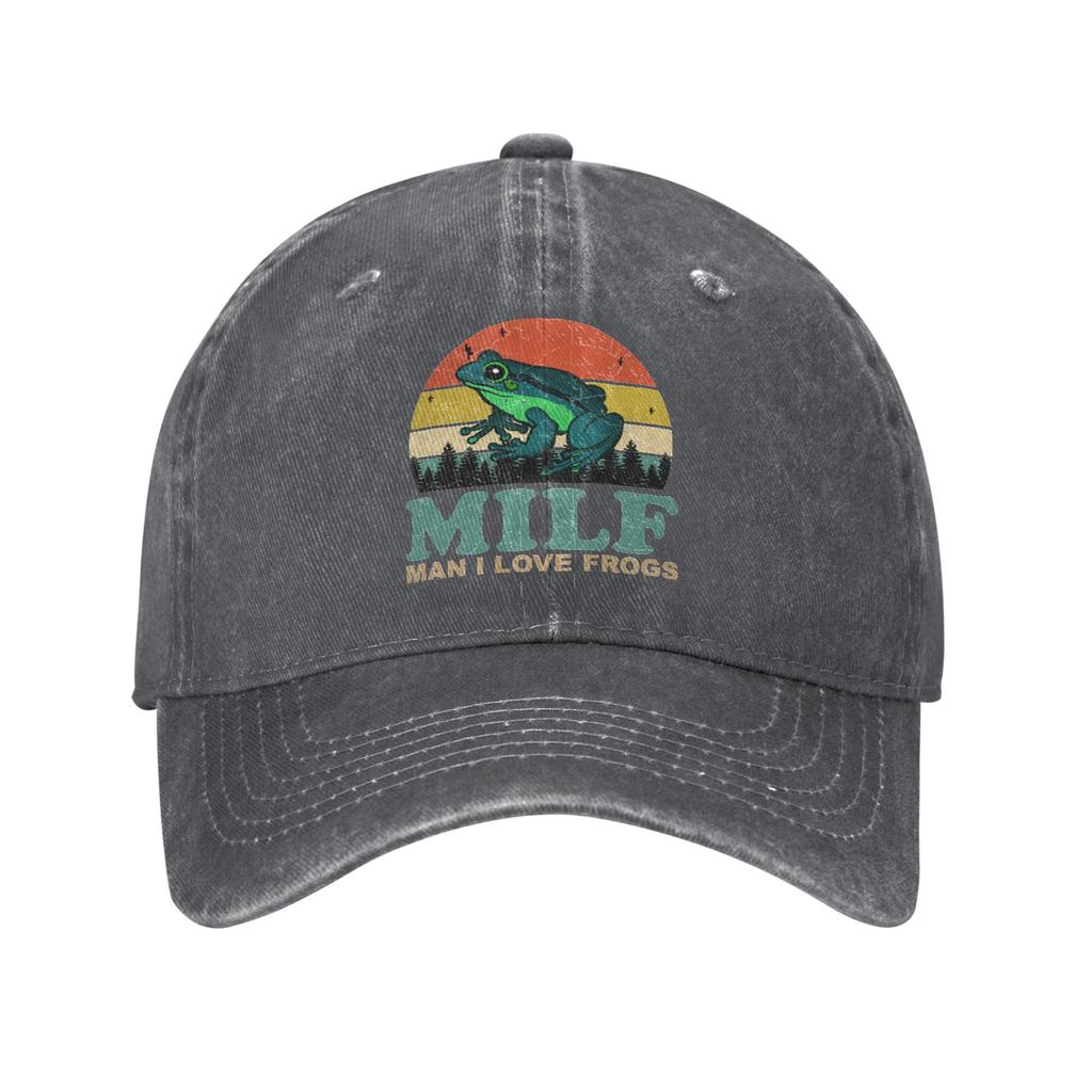 MILF Unisex I Love Frogs Unisex Style Baseball Caps  Distressed Washed Hats Cap Fashion Outdoor Summer  Gift Sun Cap