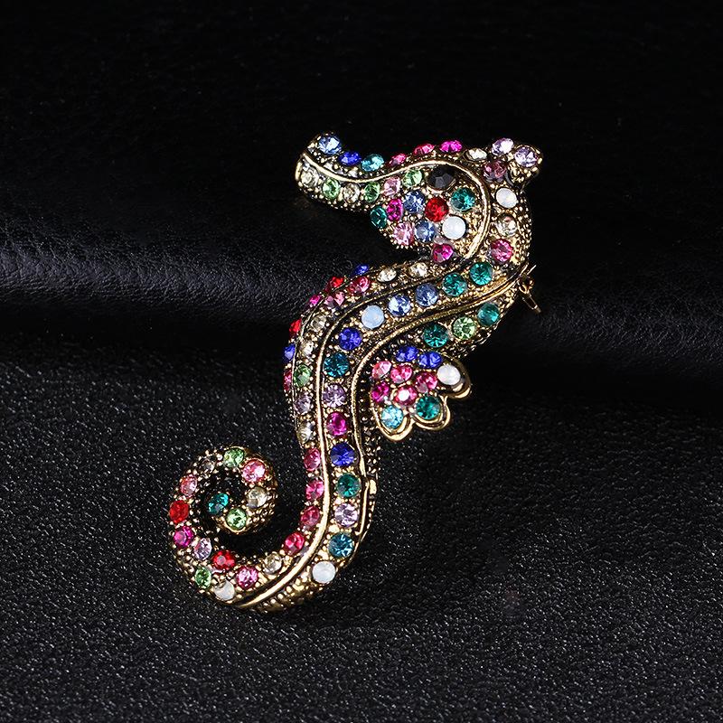 SKEDS Exquisite Vintage Women Girls Colorful Crystal Seahorse Badges Pin For Women Men Creative Animal Boutique Coat Brooches