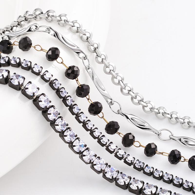 Bulk Mixed Style Stainless Steel Link Black Beaded & Rhinestone Cup Chains for DIY Necklace Bracelet Jewelry Making