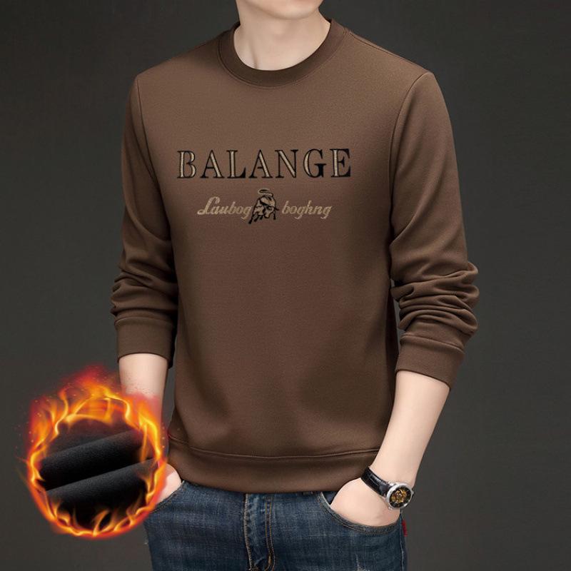 

Men s Fashion Round Neck Thickened Hoodie - Autumn/Winter Collection, Long Sleeve Casual T-shirt 2XL кавовий