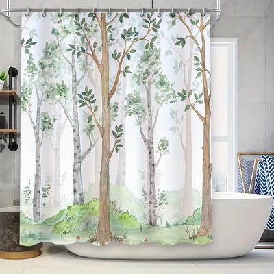 Nature-Inspired Bathroom Decor Shower Curtain Waterproof Fabric Trees Floral Design Greenery Decorative Home Decoration for Bath