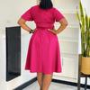 Sommermode Elegantes einfarbiges Kleid mit Schleife und kurzen Ärmeln in Übergröße